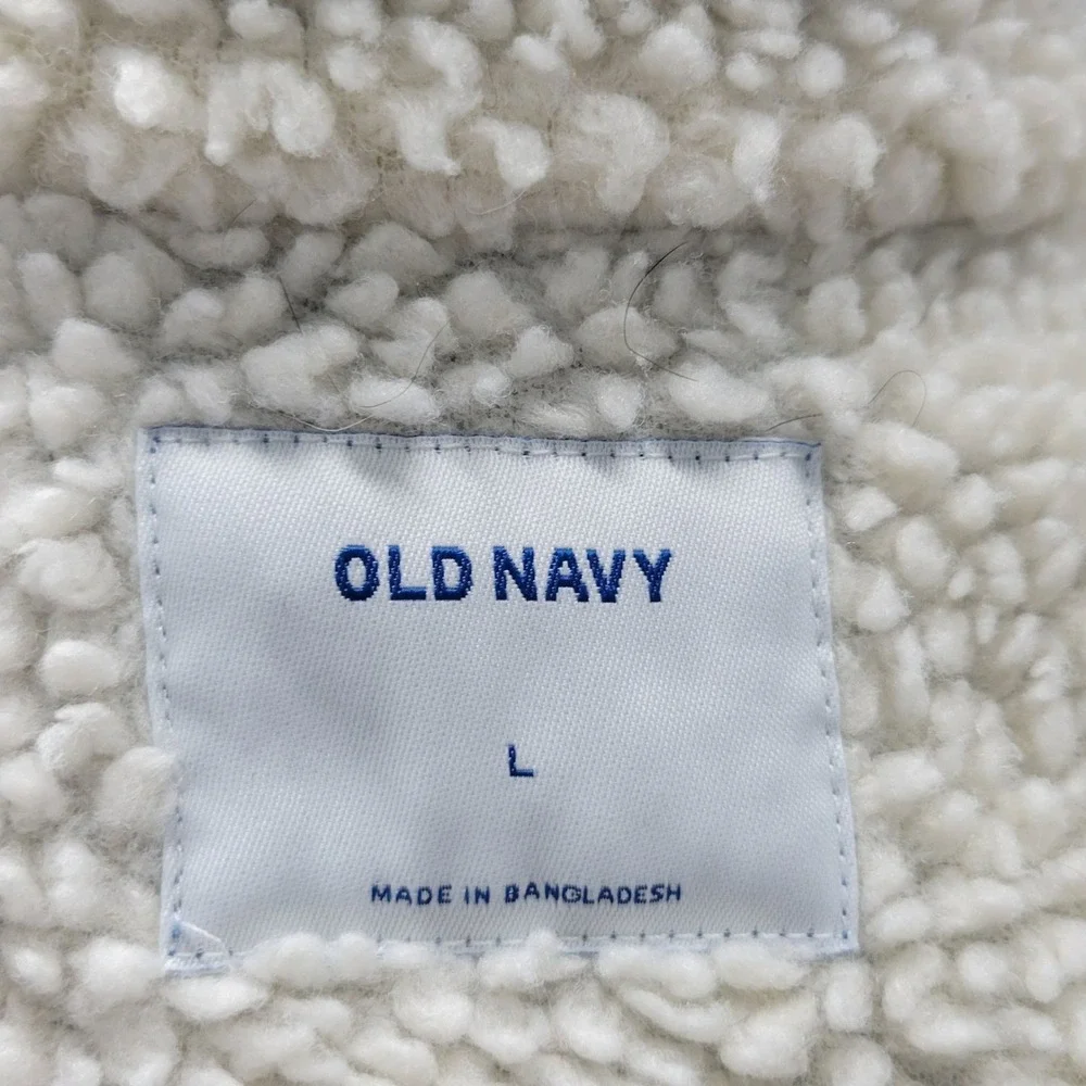 Old Navy Denim Trucker‎ Jacket LG Fleece Sherpa Lined Light Wash button up E302